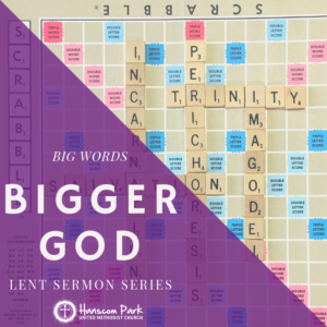 image of scrabble board with words bigger god