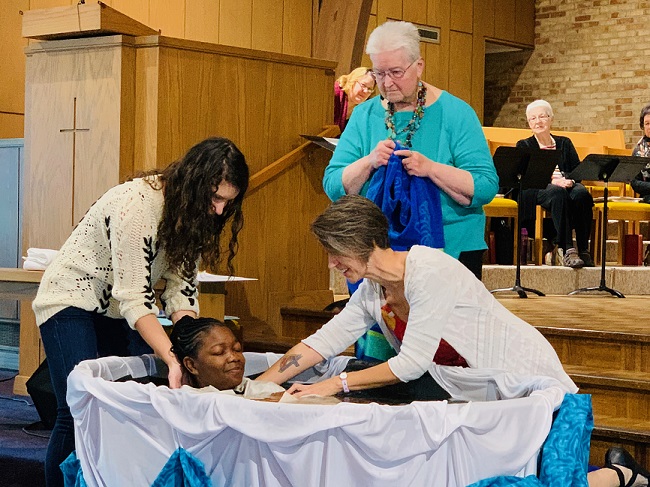 photo of immersion baptism at hanscom