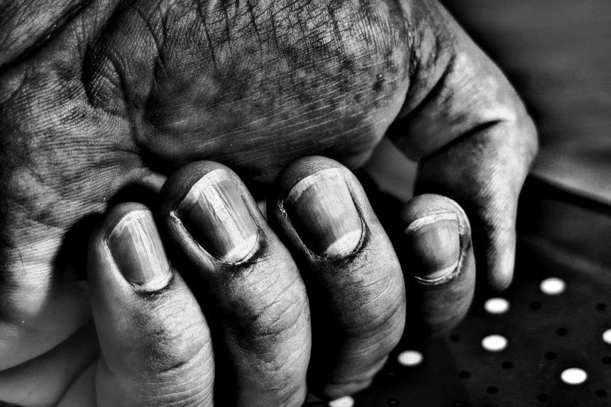 photo showing muddy hands