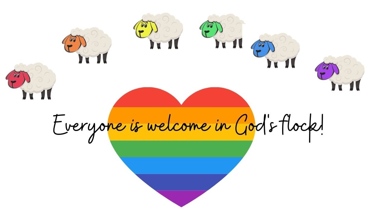 heart with rainbow colors and sheep icons